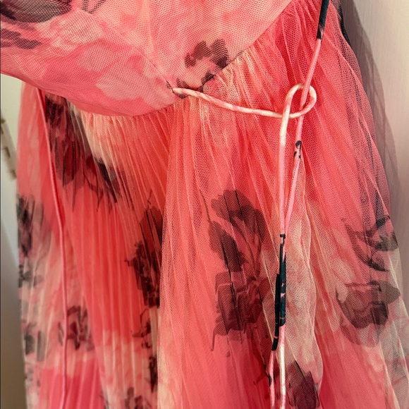 Hutch Costella Strapless Pleated Floral Tulle Midi Dress Anthropologie - Picture 6 of 13